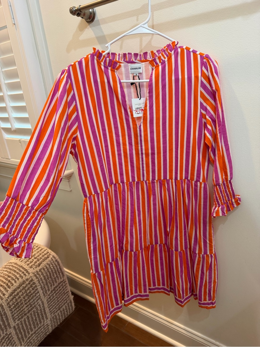 NWT Charlee Alexis Sorbet Stripe Tiered Mini Dress | Size Small | Pink & Orange